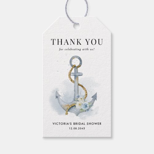 Blue Floral Anchor Nautical Bridal Shower Gift Tags