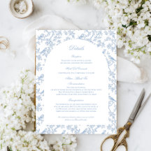 Blue Floral and Bird Toile Details Enclosure Cards