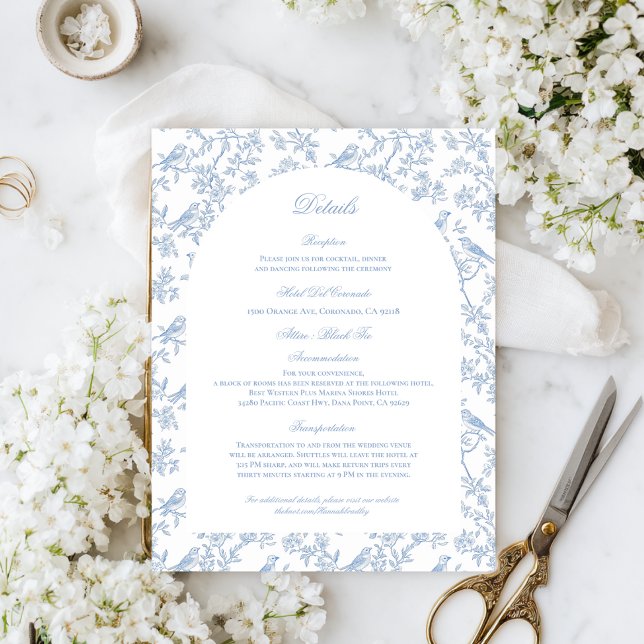 Blue Floral and Bird Toile Details Enclosure Cards (Creator Uploaded)