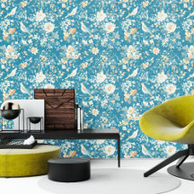 Blue Floral and Birds Pattern