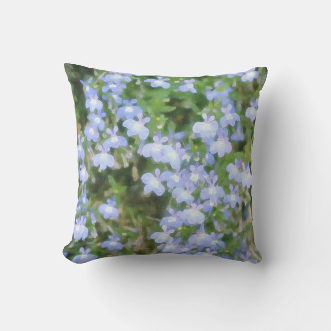 Blue Floral and Blue Stripe Throw Pillow (Front)