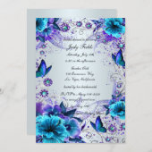 Blue Floral And Butterfly Bridal Shower Invitation (Front/Back)