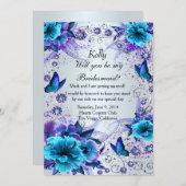 Blue Floral And Butterfly Bridesmaid Card (Front/Back)