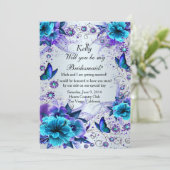 Blue Floral And Butterfly Bridesmaid Card (Standing Front)
