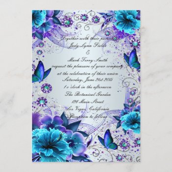 Blue Floral And Butterfly Invitation by atteestude at Zazzle