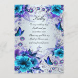 Blue Floral And Butterfly Maid Of Honor Card