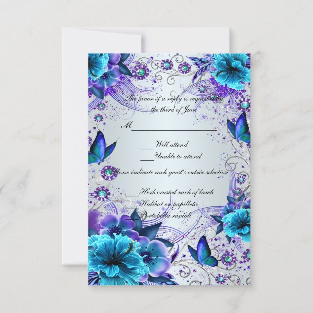 Blue Floral And Butterfly Response Card (Front)