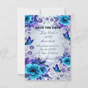 Blue Floral And Butterfly Save The Date Card