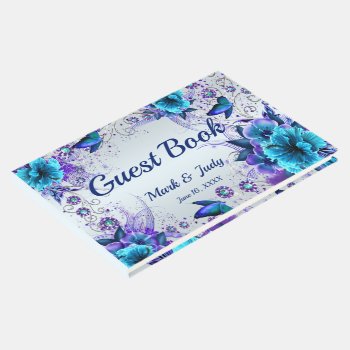 Blue Floral And Butterfly Wedding Guestbook by atteestude at Zazzle