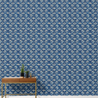Blue Floral and Chinese Dragons Pattern Wallpaper