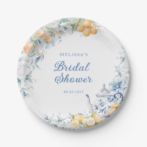 Blue Floral and Citrus Bridal Shower Tea Party Paper Plates