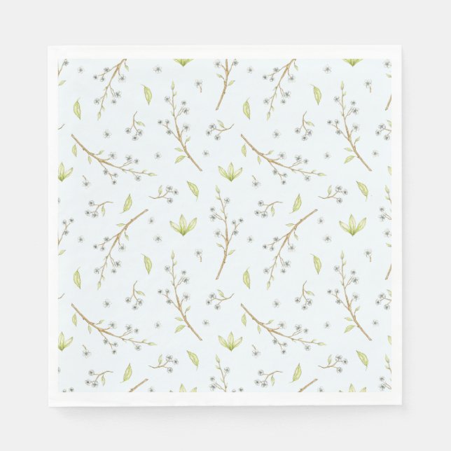 Blue Floral and Greenery boy baby shower  Napkins (Front)