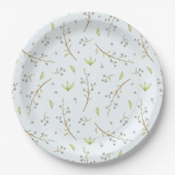Blue Floral And Greenery Boy Baby Shower  Paper Plates by lemontreecards at Zazzle