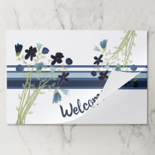 Blue Floral and Stripe Paper Placemat