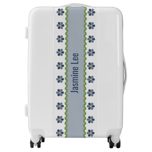Blue Floral and Stripes Monogrammed Luggage