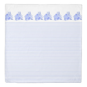 Blue Floral and Stripes Reversable Duvet Cover