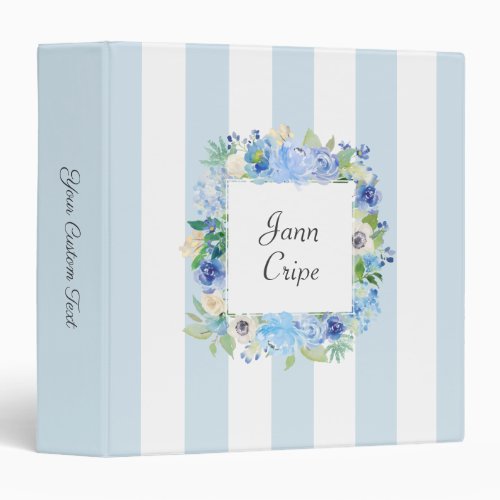 Blue Floral and Stripes with Your Custom Text 3 Ring Binder