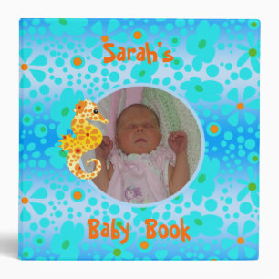 Blue Floral and Yellow Seahorse Baby Book Binder