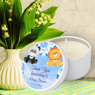 Blue Floral Animal Boy Baby Shower Favor Mini Candle Favors