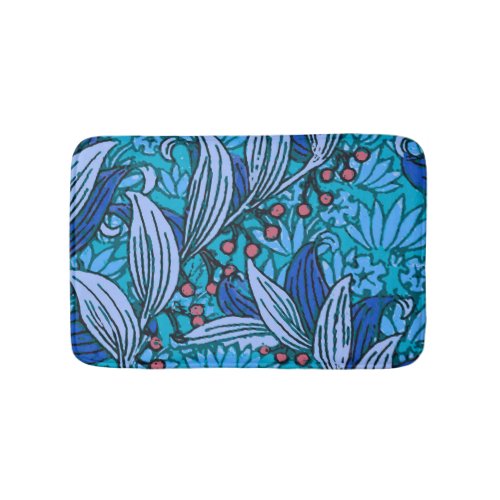 Blue Floral Antique Boho Modern Bath Mat