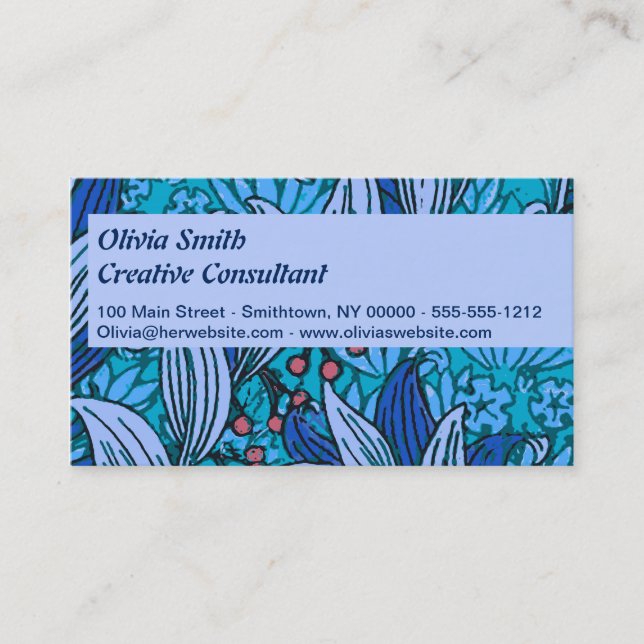 Blue Floral Antique Boho Modern Business Card (Front)