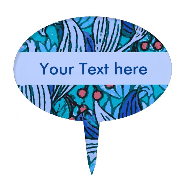 Blue Floral Antique Boho Modern Cake Topper (Front)