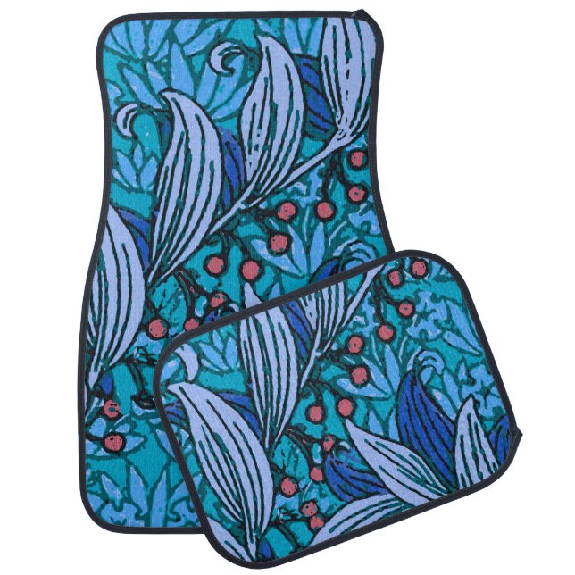 Blue Floral Antique Boho Modern Car Mat (Set)
