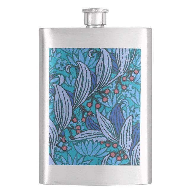 Blue Floral Antique Boho Modern Flask (Front)