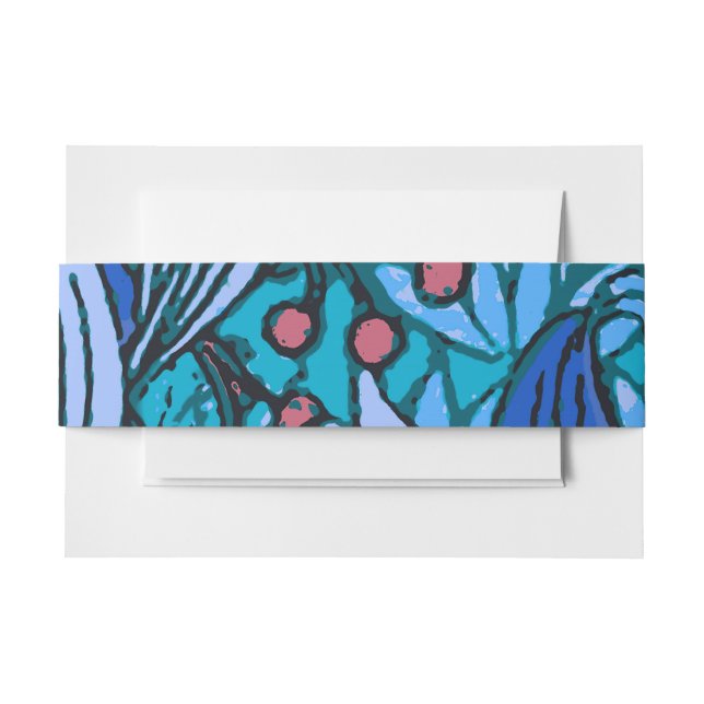 Blue Floral Antique Boho Modern Invitation Belly Band (Front Example)
