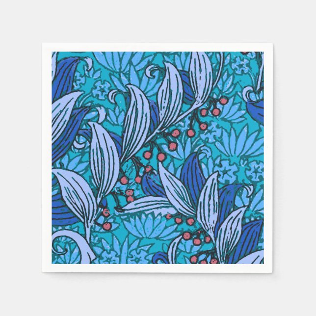 Blue Floral Antique Boho Modern Paper Napkins (Front)