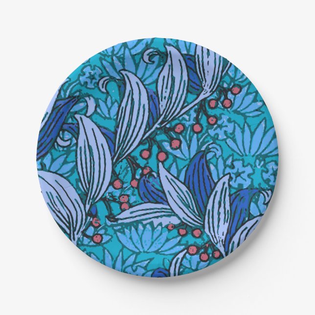 Blue Floral Antique Boho Modern Paper Plates (Front)