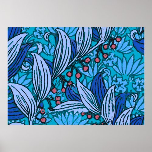 Blue Floral Antique Boho Modern Poster