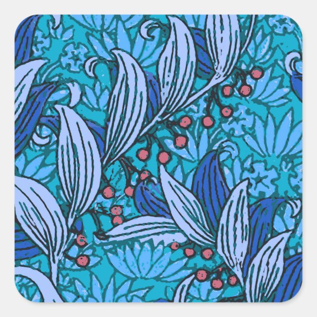 Blue Floral Antique Boho Modern Square Sticker (Front)