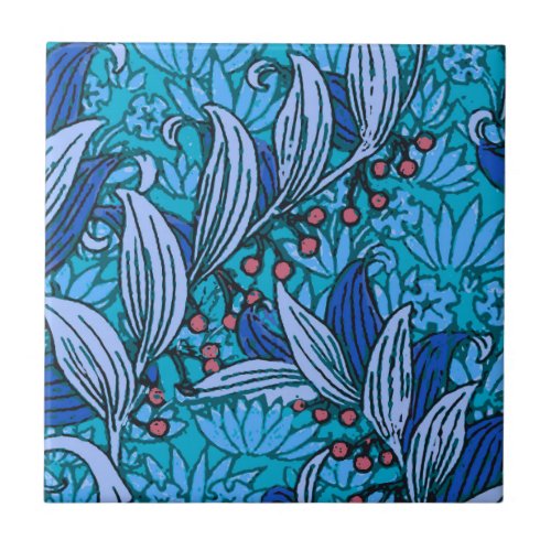Blue Floral Antique Boho Modern Tile
