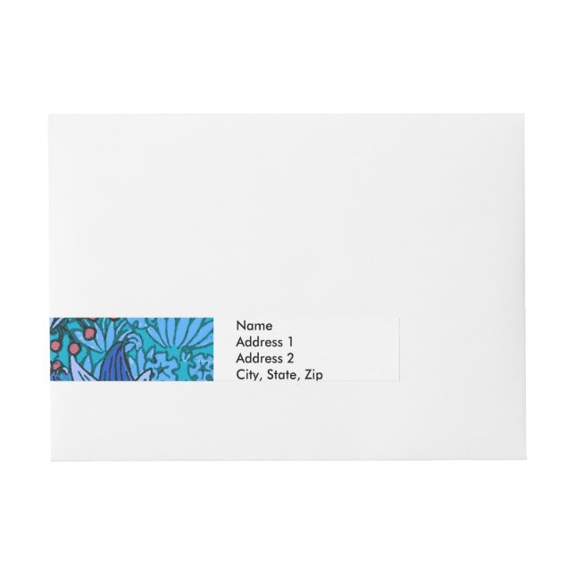 Blue Floral Antique Boho Modern Wrap Around Address Label (Front)
