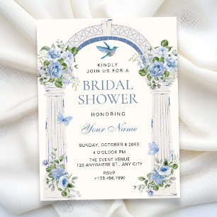 Blue floral arch bridal shower invitation