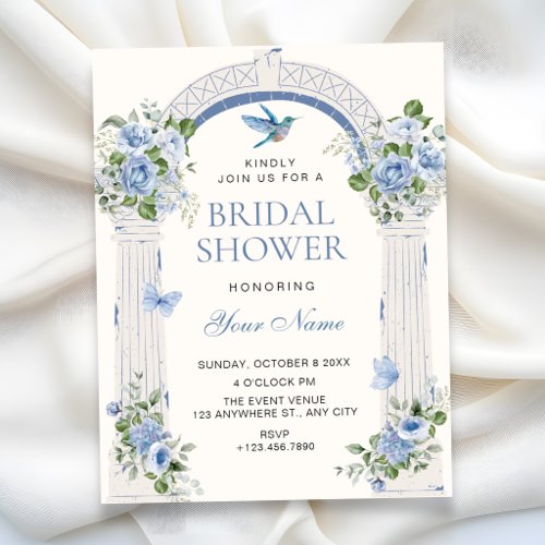 Blue floral arch bridal shower invitation