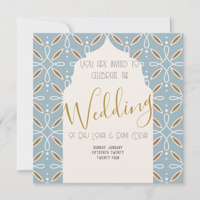 Blue Floral Arch India-Inspired Wedding Invite  (Front)