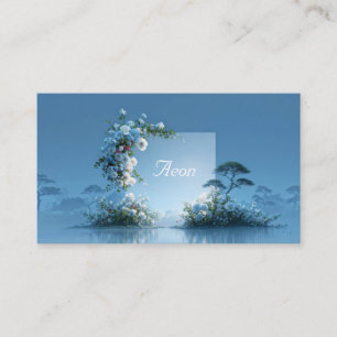 Blue Floral Arch Misty Waterscape Minimalist Business Card