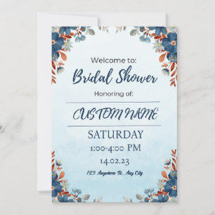 Blue Floral Arch Summer Bridal Shower Invitation