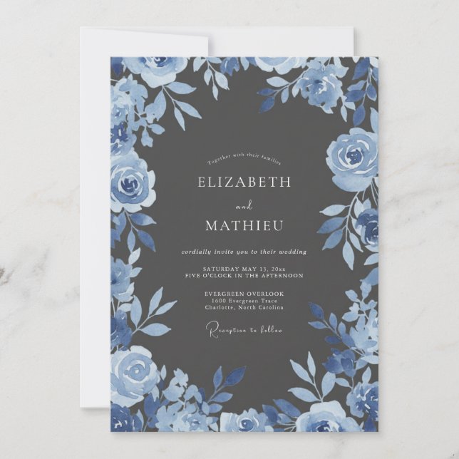 Blue Floral Arch Wedding Invitation (Front)