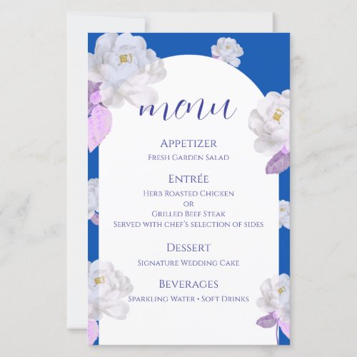 Blue Floral Arch Wedding Menu Card