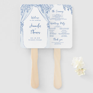 Blue Floral Arch Whimsical Wedding Programs Hand Fan
