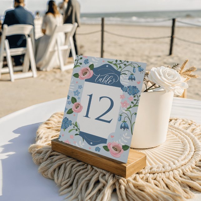 Blue Floral Art Deco Wedding Table Cards Seating (Art Deco Floral Wedding Table Cards Seating)