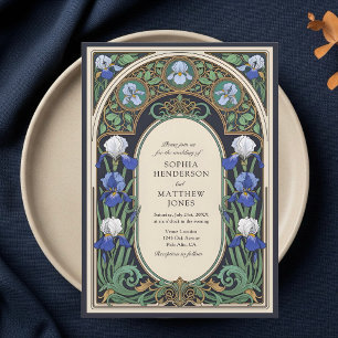 Blue Floral Art Nouveau Wedding Invitation