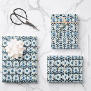 Blue Floral Art Nouveau Wrapping Paper Sheets