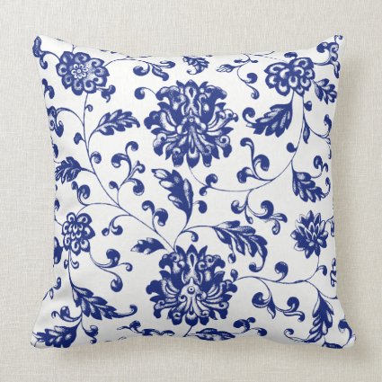 Blue Floral B/W Pillow