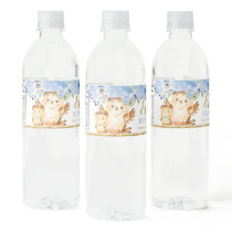 Blue Floral Baby and Mommy Owl Baby Shower Favor Water Bottle Label