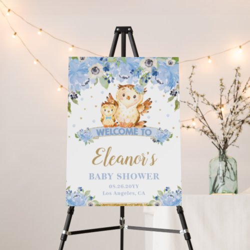 Blue Floral Baby and Mommy Owl Shower Welcome  Foam Board