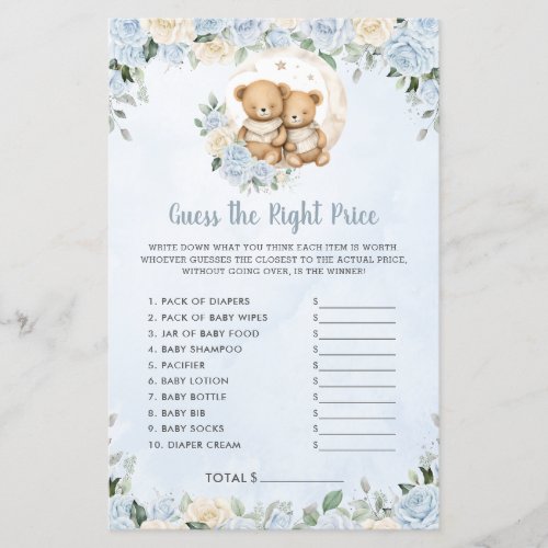 Blue Floral Baby Bears Twin Guess Right Price Game